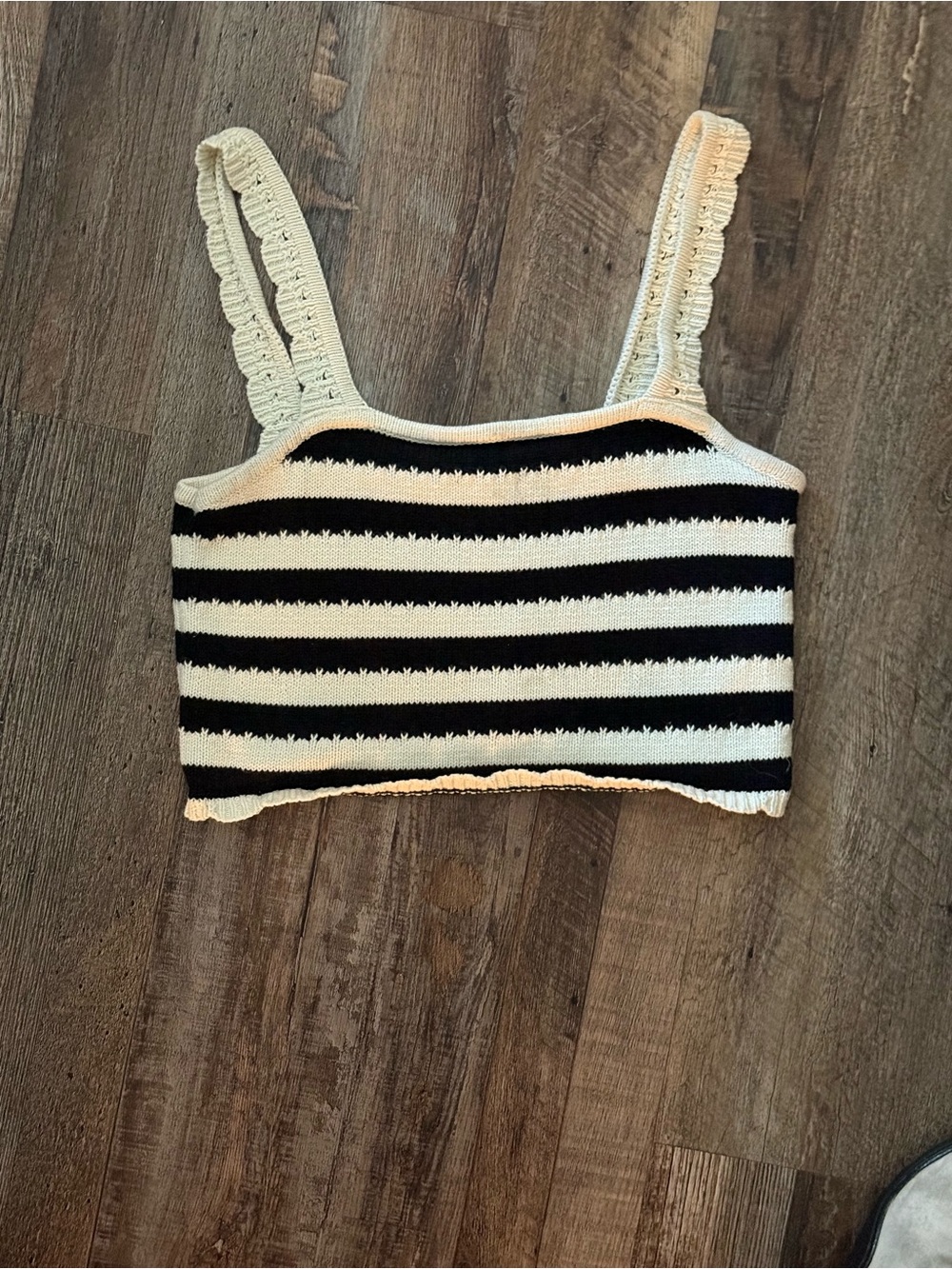 alterd state size m Striped Crochet Crop Top - Black & Cream